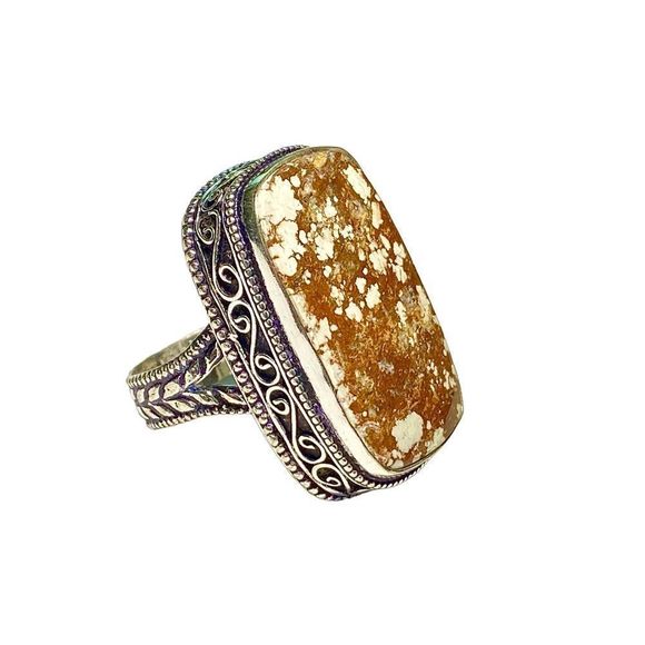 Natural Wild Horse Jasper Gemstone in a Handcrafted 925 Stamped Ring (9) - Picture 2 of 10